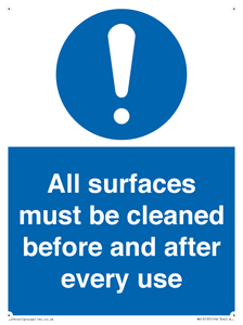 All surfaces must be cleaned before and after every use